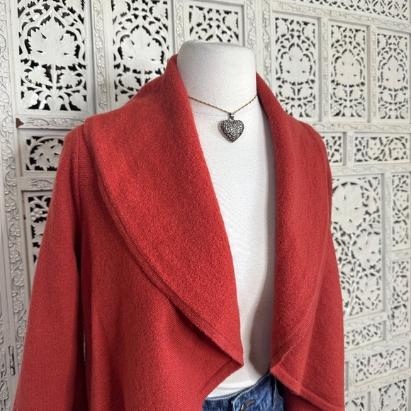 Chicos 100% Wool Burnt Orange Red 3/4 Sleeve Bolero Open Cardigan Sz Small - Picture 2 of 8